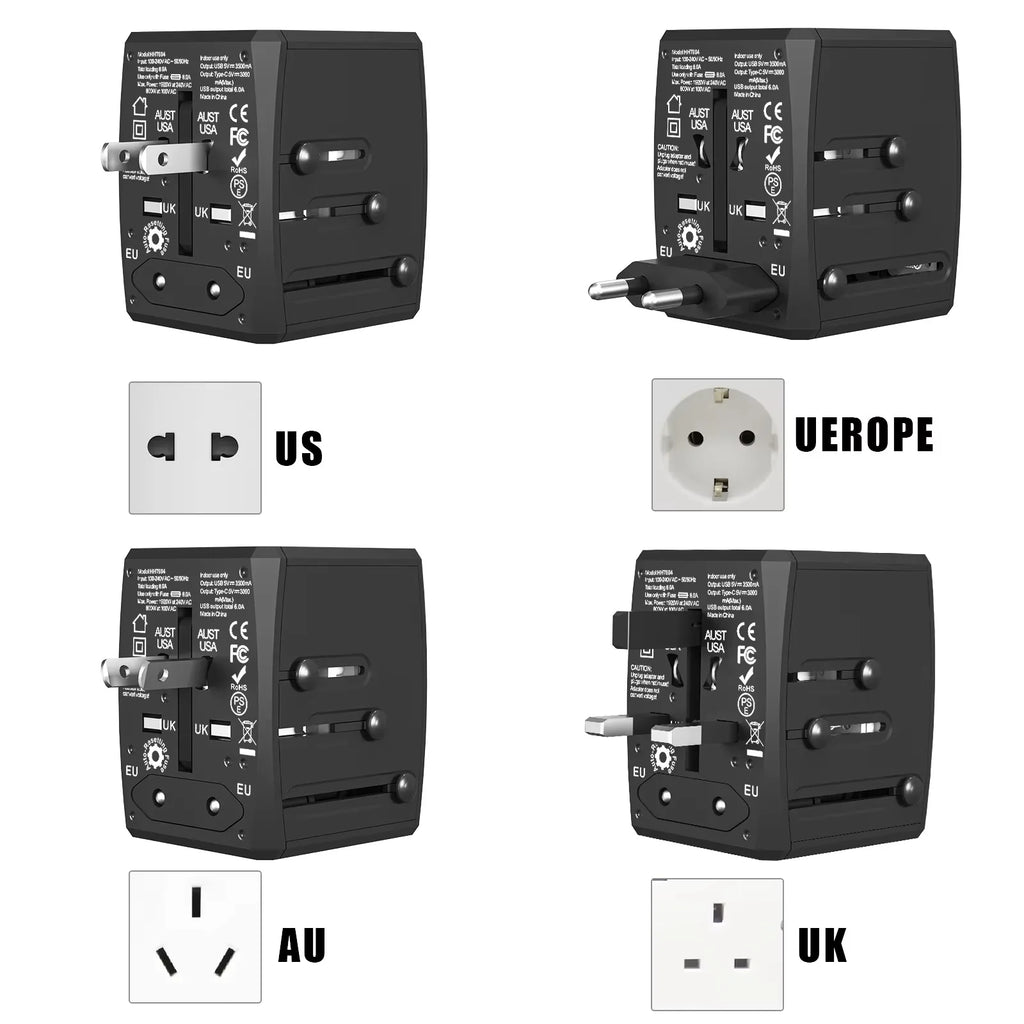 Universal Travel Adapter, 45W GaN Travel Plug Adapter with UK,EU,AU,US Plugs, 3USB-C PD & 2USB-A QC Converter for Laptop Tablet